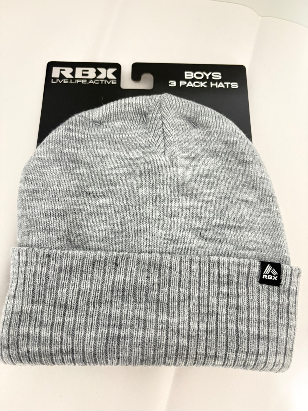 RBX Boys 3-Pack Cuffed Knit Beanies | Gray & Black | NWT